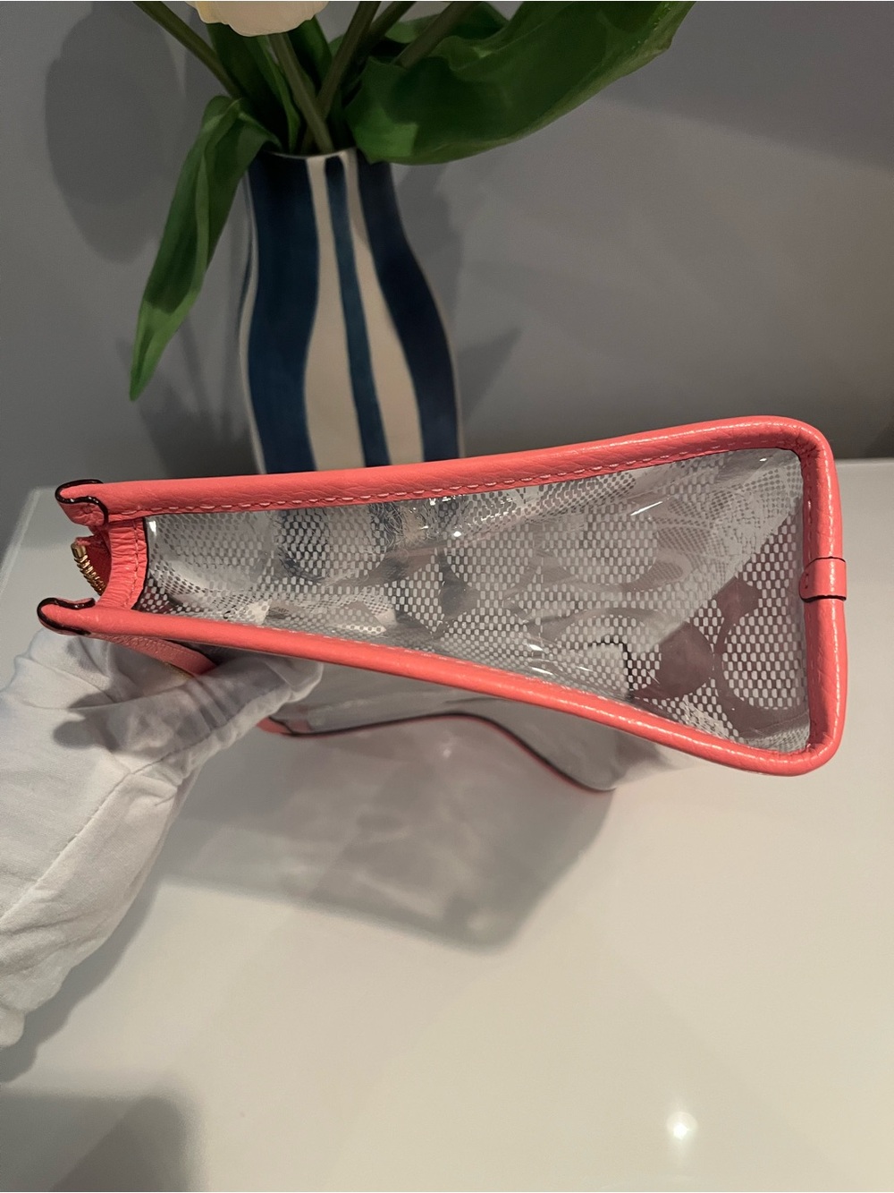 Coach Clear Wristlet with Coral Trim and Signature Print - Picture 5 of 14